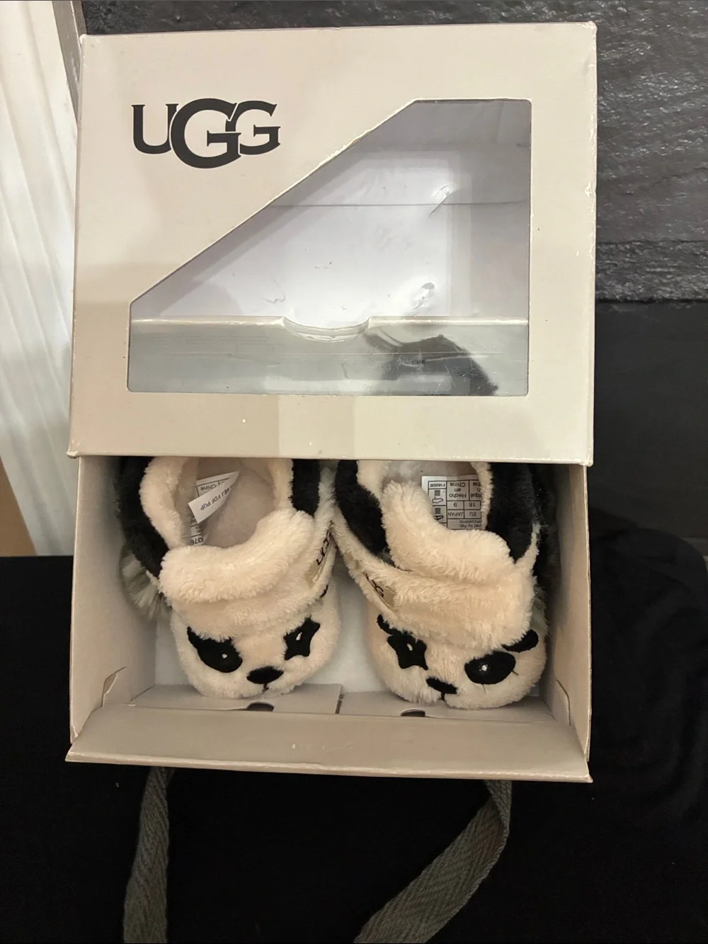 UGG Cream and Black Plush Panda Baby Booties size 0/1
